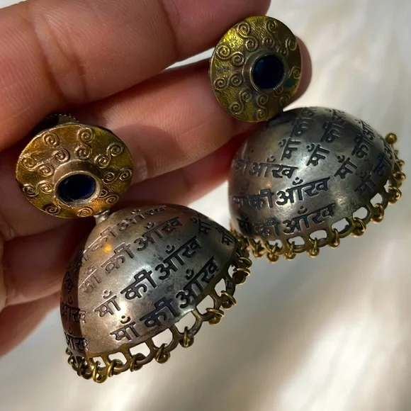Brass oxidised jhumkas | handmade - Picture 9 of 9